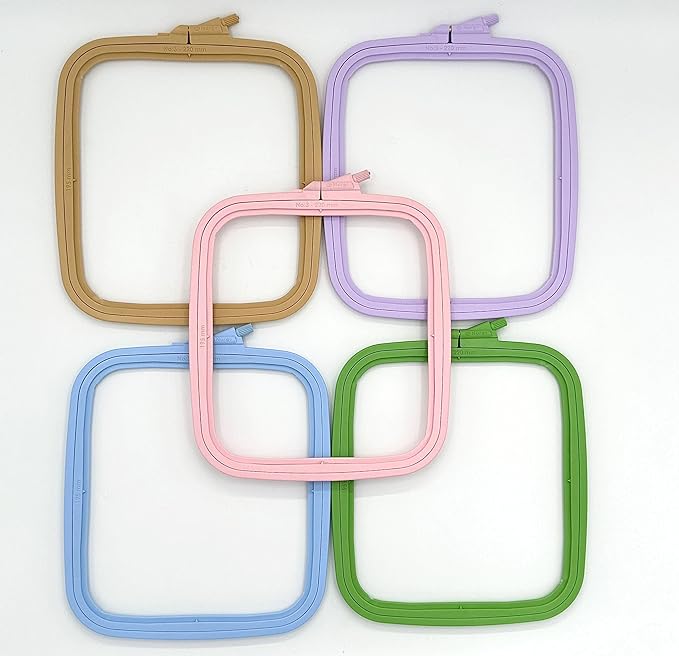 nurge 5pcs plastic medium square embroidery hoops, cross stich hoop, punch needle hoop multicolor