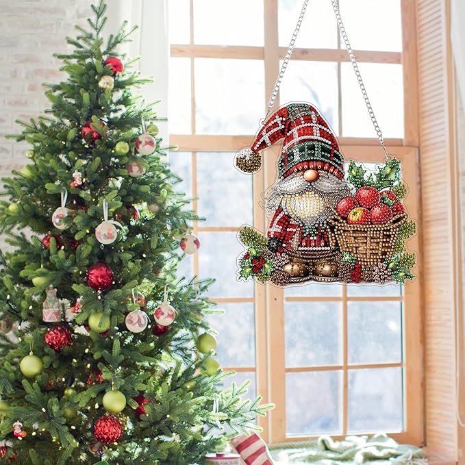 Genius maker Christmas Diamond Art Hanging Kits for Adults, Gnome Diamond Painting Pendant Kits, DIY Acrylic 5D Special Shaped Crystal Diamonds Gem Art Painting Ornament for Home Wall Decor Gift