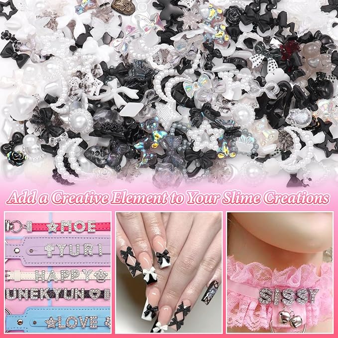 330 Pcs Junk Phone Case Charms 26 Pcs A-Z Rhinestone Alphabet Letter Charm, Mix Black White Flower Bow Heart Pearls Flatback Resin Charms Letter Junk Cases Kit for DIY Crafts