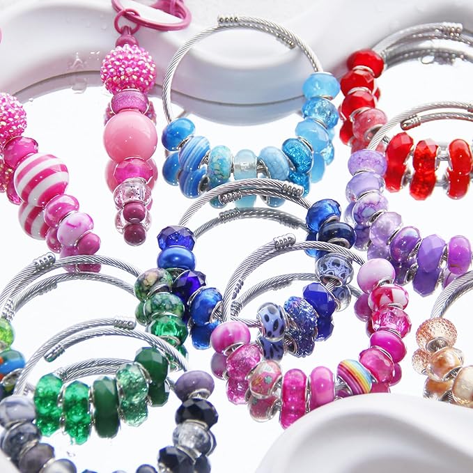 200 Pcs Large Hole Beads for Jewelry Making, Assorted European Craft Big Beads Large Hole Lampwork Murano Bead Fairy Wand Garden Bead for DIY Beadable Pens Charm Bracelet Necklace Decoration Supplies