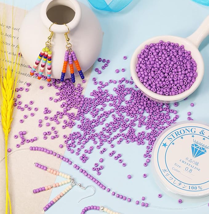 Bala&Fillic Purple Color 3mm Seed Beads About 3600pcs/100Grams in Bag, 8/0 Glass Craft Beads for Making Bracelet and Necklace (Purple)