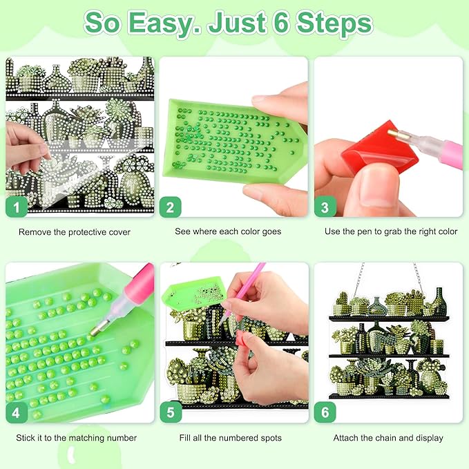 TOSTOG Succulent Plant Diamond Art Pendant Kit for Adult, Yellow Diamond Painting Hanging Kit for Beginners, 5D DIY Crafts Gem Art, Waterproof Full Accessories for Home Decor Idea 20 * 20 cm/8 * 8 in