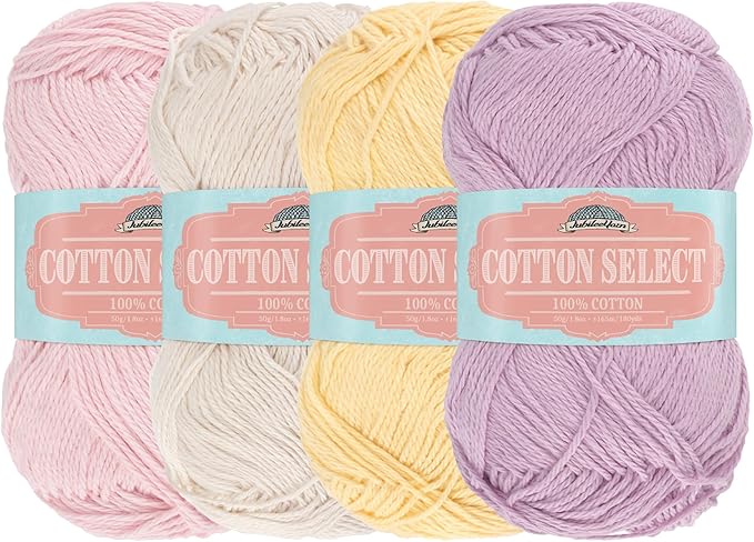 JubileeYarn Cotton Select Yarn - 50g/Skein Sport Weight - Shades of Contrast Colors B - 4 Skeins