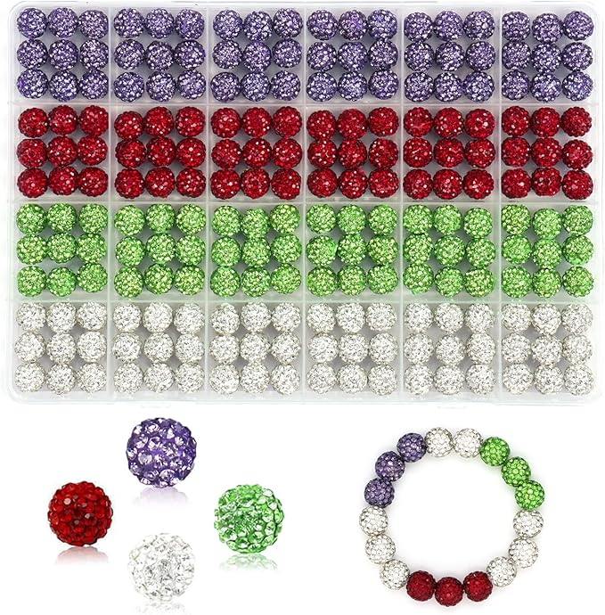 216 Pcs 10mm Clay Rhinestone Beads, Glitter Sparkle Baseball Bead, Shiny Disco Ball Design Beads for Jewelry Making, Craft Supplies for Adult Bracelets Necklaces Earrings Decoration (Kit 4)