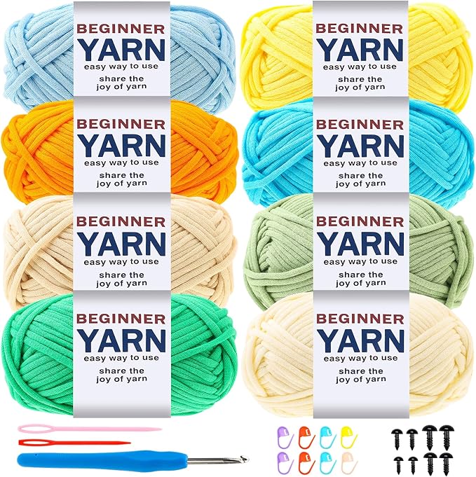 WSICSE 8x50g Beginner Crochet Yarn, Cotton Yarn for Crocheting Easy-to-See Stitches Chunky Thick Soft Yarn for Beginners Crocheting Easter Basket Stuffers