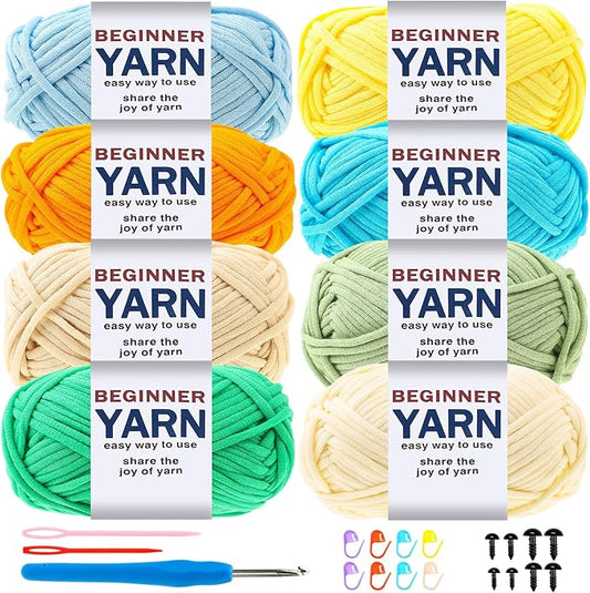 WSICSE 8x50g Beginner Crochet Yarn, Cotton Yarn for Crocheting Easy-to-See Stitches Chunky Thick Soft Yarn for Beginners Crocheting Easter Basket Stuffers