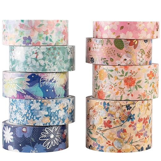 YUBBAEX Mystic Gold Washi Tape Set Wide Silver Foil Masking Tape Decorative for Arts, DIY Crafts, Journal Supplies, Planners, Scrapbook, Card/Gift Wrapping (Beauty of Nature)