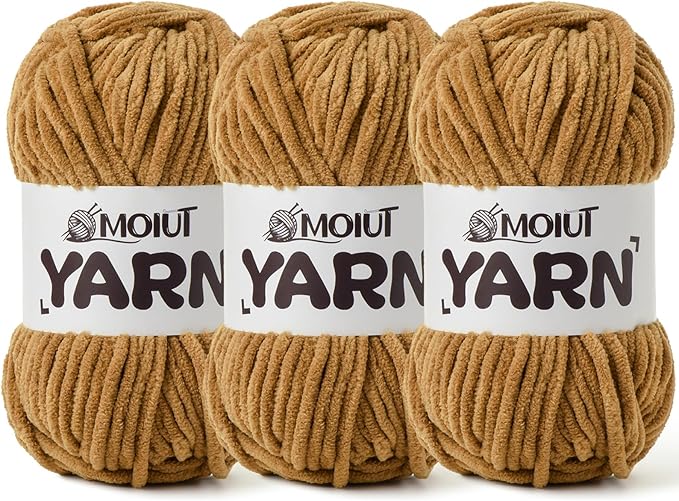 3 Pack Fluffy Chenille Yarn for Crocheting, Chunky Velvet Yarns for Crochet Amigurumi, Baby Yarn for Crocheting Soft Blanket, 262.4yds /10.5 oz Bulky Yarns for Crafts/Hats/Shoes/Socks (3 Brown)