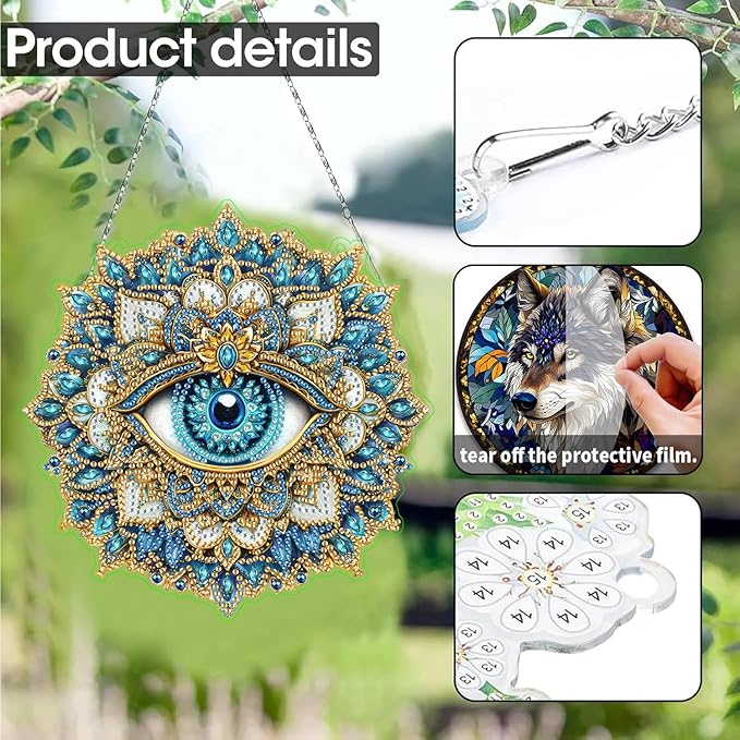 SKRYUIE Eye Hanging Diamond Art Kits for Adults Pendant Suncatcher, Special Shaped Crystal DIY Pearl Diamond Painting Kit, Gift for Mother Spring Summer Window Wreath Decor 7.88 x 7.88 Inch D1