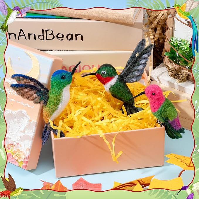 WATINC Needle Felting Kit - 3 Set Unique Different Cute Doll Wool Felt Needle Tools Foam Pad Instruction, DIY Home Decoration Craft Party Supplies for Art Work Starter Beginners (Hummingbird)