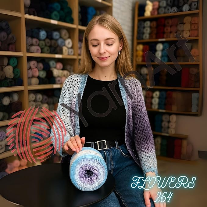 YarnArt Flowers – Gradient Cotton Acrylic Blend, 250g (8.8 oz), 1094 yds, Lightweight Sport Yarn for Crochet, Knitting, Shawls, Summer Projects (264)