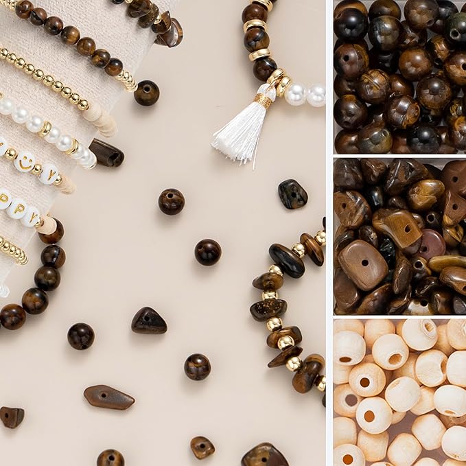 xylise jewelry making supplies kit natural stone beads for irregular natural stone with for diy craft bracelet necklace earrings for adults (tiger's eye)