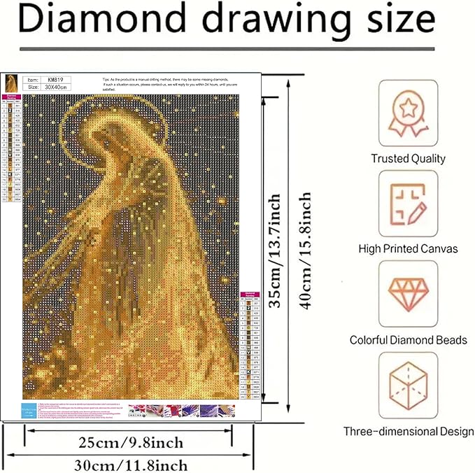 BYGFHLYW 5D Diamond Painting Kits for Adults Beginner, Virgin Mary Diamond Art Kits for Adults, Full Drill Round Gem Art Paint by Diamonds Dots Crafts Kits for Home Wall Decor 12x16inch