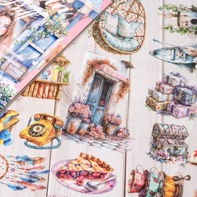 Stickers for Journaling, 20 Sheets Sweet Dessert Junk Journal Sticker, PET Washi Materials Scrapbooking Supplies for Adults, People Women Transparent Decorative Art Crafts