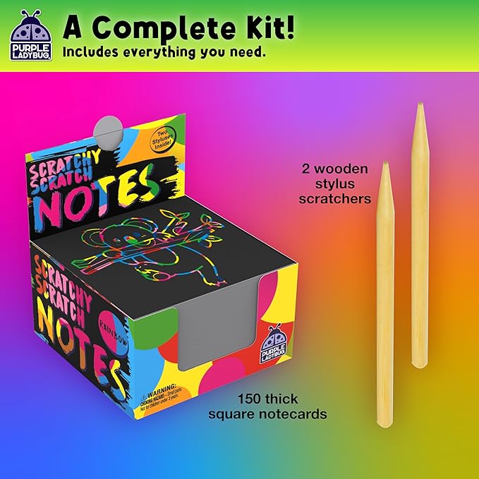 PURPLE LADYBUG Scratch Art for Kids - 150 Rainbow Scratch Art Mini Notes Arts and Craft Supplies, Crafts for Kids Ages 4-12, Mothers Day Note Cards, Kid Summer Activities for Camping & Summer Crafts