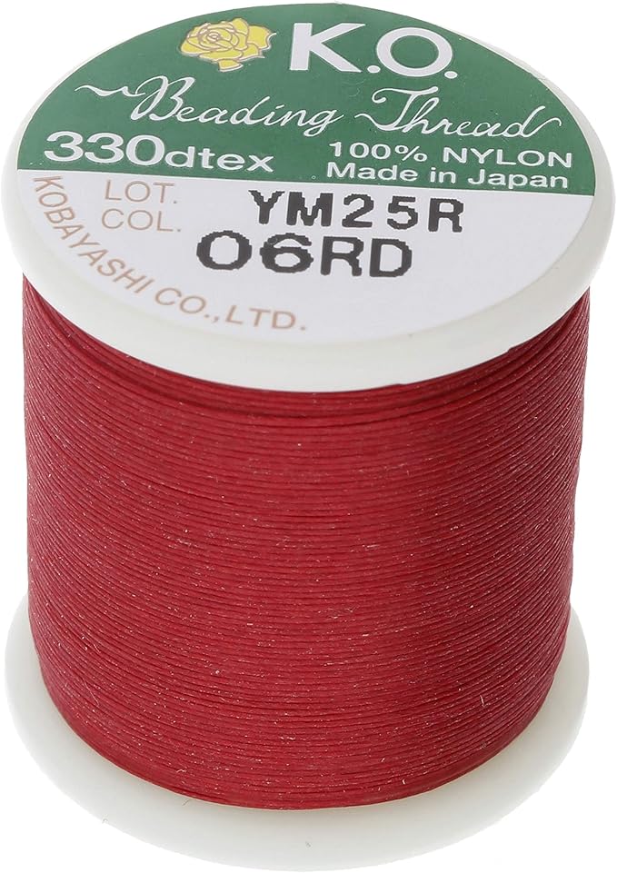 KO Nylon Beading Thread, Rich Red Color, Japanese Pre-Waxed 100% Nylon, 330TEX, Tangle Resistant Knotting Cords, 50m /55 yds Spool, Use for Seed Bead Projects, Loom Work & Bead Weaving