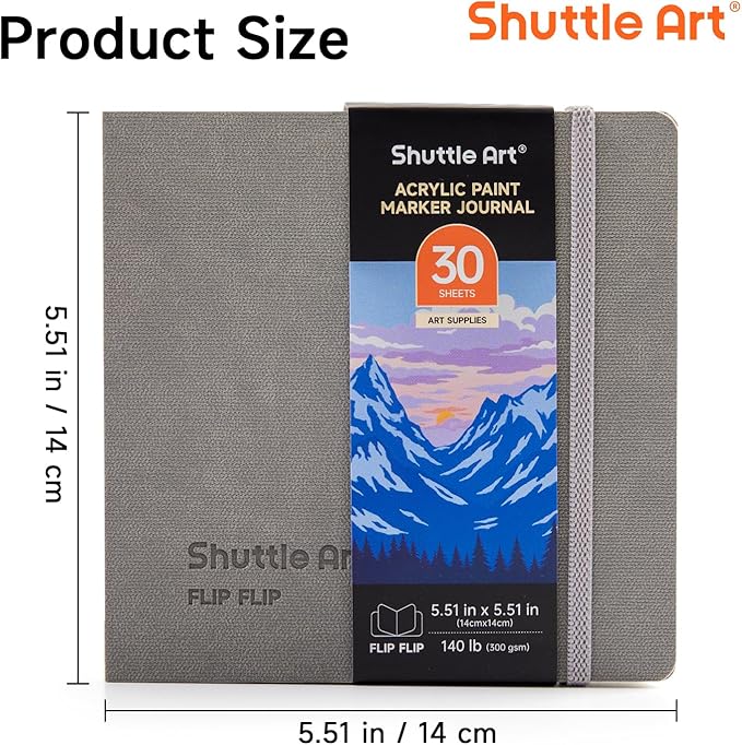 Shuttle Art Acrylic Paint Marker Journal - 30 Sheets 5.51x5.51 Watercolor Journal with 140LB (300 GSM) Watercolor Paper for Acrylic Markers & Watercolor