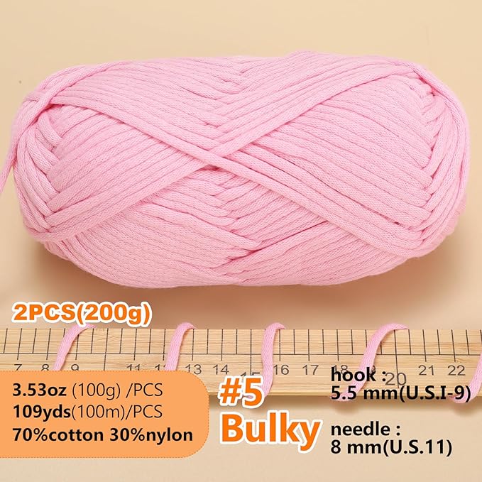 200g Yarn for Crocheting,Soft Yarn for Crocheting,Crochet Yarn for Sweater,Hat,Socks,Blankets(Pink)
