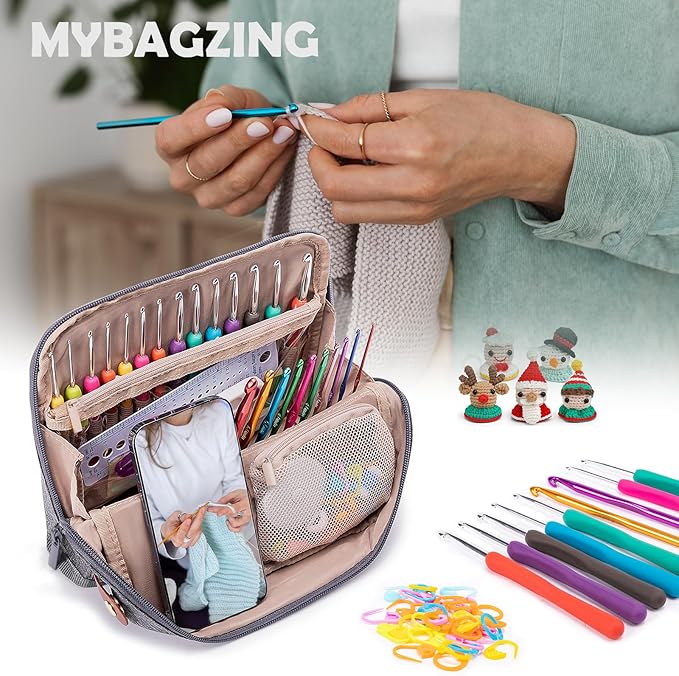 Empty Crochet Hook Case - Stand Up Organizer with 30 Slots for Hooks & Needles, Accessories - Needles Set for Lovers, Kit for Beginners