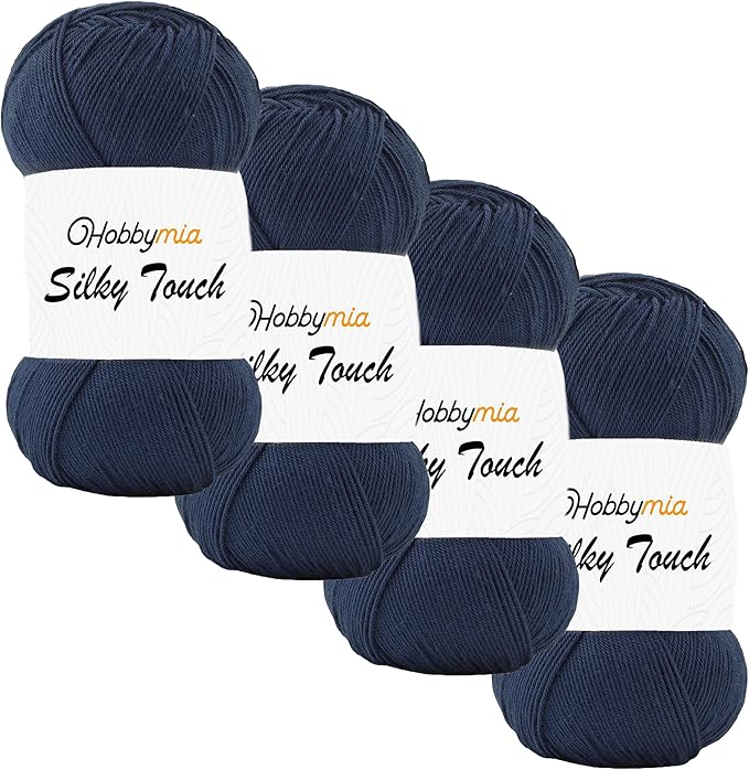 Silky Touch Acrylic Yarn - Soft Sport Weight Yarn for Crochet & Knitting - 100g / 383yds - 100% Microfiber Acrylic - Lightweight Fine Smooth Yarn(Blue - Navy Blue, 4 Skeins)