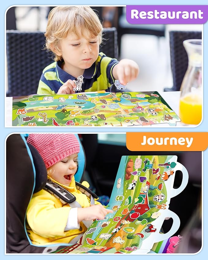 benresive reusable sticker books for kids, sticker books for toddlers, toddler travel toys activities crafts ages 3 and up birthday gifts - farm, animal and season