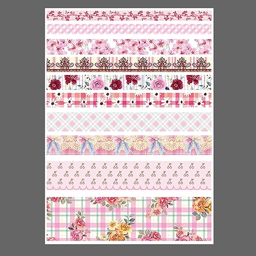 10 Rolls Vintage Floral Washi Tape Set Pastel Plaid Arts Adhesive Tapes Soft Colors Decorative Masking Tape Sets for Craft, Kids, Scrapbook, DIY, Gift Wrapping (Pink Blossom)