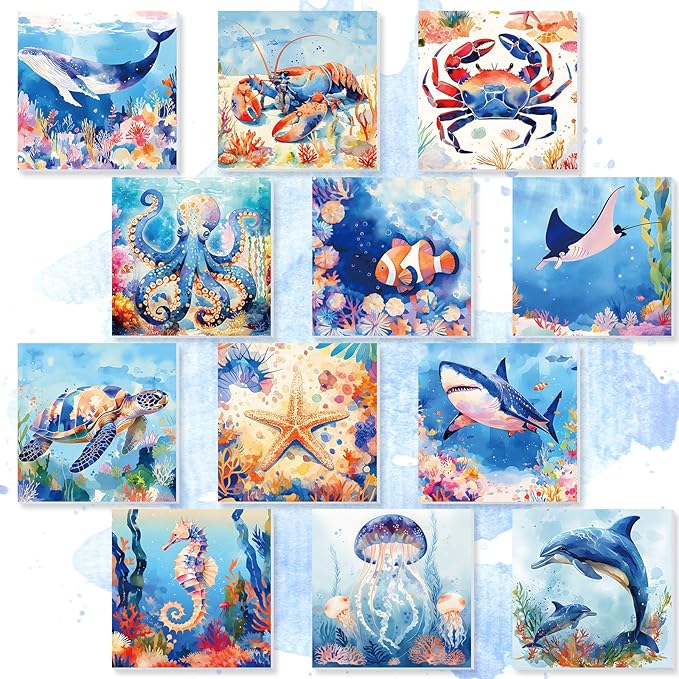 Nezyo 12 Sets Paint by Numbers Kit with Frame for Adult Beginners, Paint by Number DIY Acrylic Painting Canvas for Painting Party, Classroom Activity Birthday Gift, 8 x 8 Inch