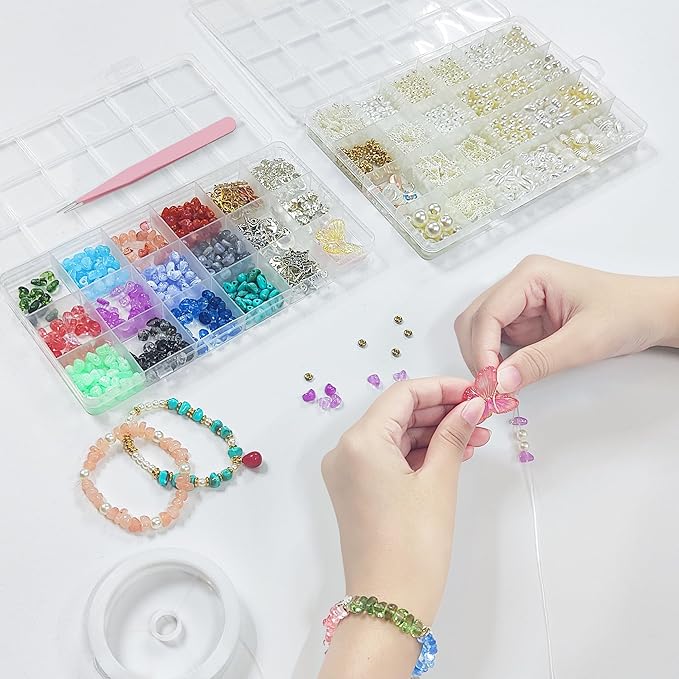 Bracelet Making Kit,1500 Pcs Beads Supplies Kits Fake Pearl Bead Crystal Beads Shell Turquoise Golden Beading Kits for Bracelets,Necklace,Ring DIY Crafts with Star Butterfly Bow Pendant for Age 16+