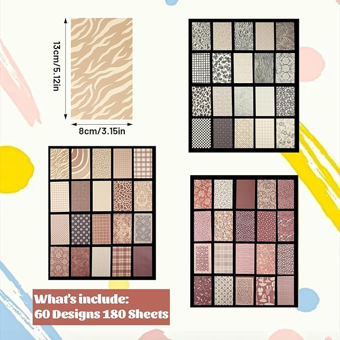180 Sheets Patterned Paper, Scrapbook Paper for Decoration, Scrapbook Supplies Kit for Writing Planner (Red, Gray, Brown)