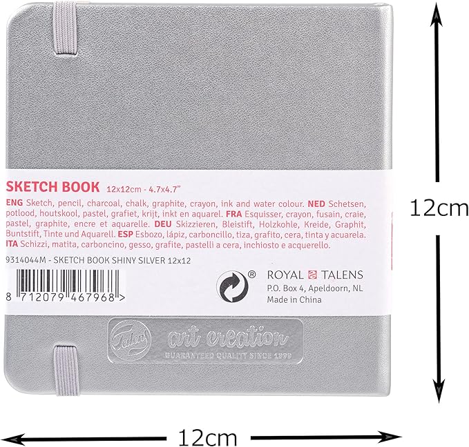 Talens Art Creation T9314-044M 405851 Talens Art Creation Sketchbook, Drawing Notebook, 4.7 x 4.7 inches (12 x 12 cm), Shiny Silver, 4.9 oz/yd² Thick, Fine, Acid-Free Paper, 80 Sheet Bound