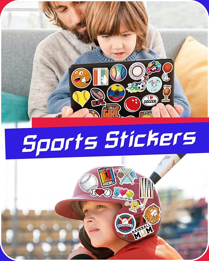 pcnearty 300 pcs sport stickers for kids, sport water bottle stickers, vinyl waterproof laptop sticker for water bottle, bulk sticker packs for boys kids classroom prizes for elementary students