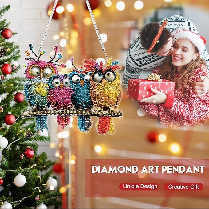 Hanging Diamond Art Kit for Adult, Colorful Cute Birds, 5D Special Shaped Rhinestone Diamond Painting Ornament, Funny Birds, DIY Acrylic Diamond Art Painting Window Pendants Home Garden Wall Decor
