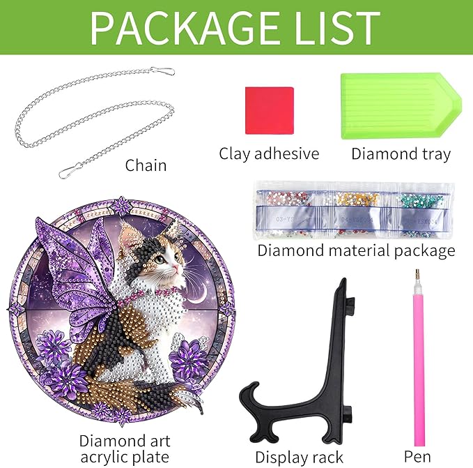 Wergund 5D Cat Diamond Art Hanging Kits, Hanging Diamond Art Animal, Acrylic Special Shaped Rhinestone, Window Hanging Pendants for Home Wall Garden Front Door Outdoor Decor Gift(Cat)