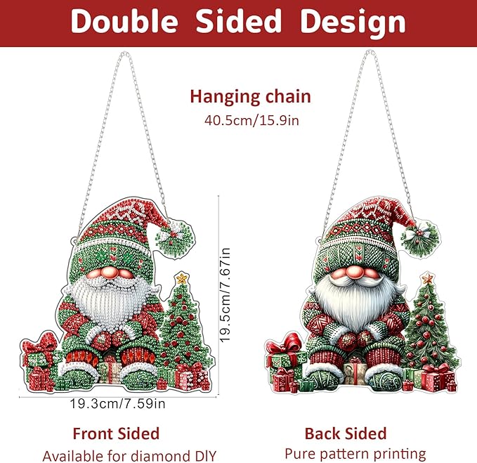 Genius maker Christmas Gnome Diamond Art Hanging Kits for Adults, Diamond Painting Pendant Kits, DIY Acrylic 5D Special Shaped Crystal Diamonds Gem Art Painting Ornament for Home Wall Decor Gift