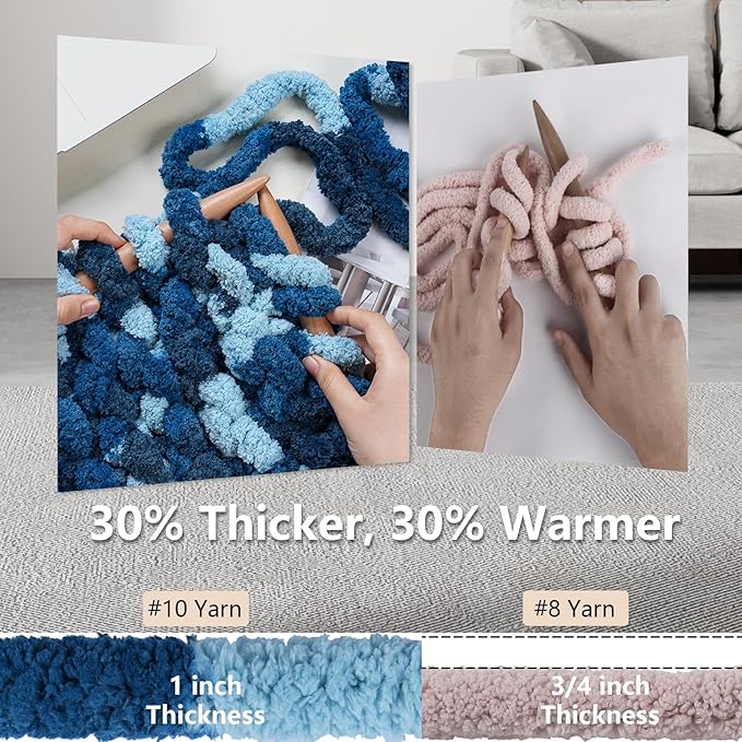 Chunky Yarn for Hand Knitting - #10 Chunky Chenille Blanket Yarn, Jumbo Big Thick Chunky Yarns for Crocheting, Tie Dye Bulky Knit Yarns, 8 Skein (25 yds 8 oz Each Skein), Navy & Multi Blue