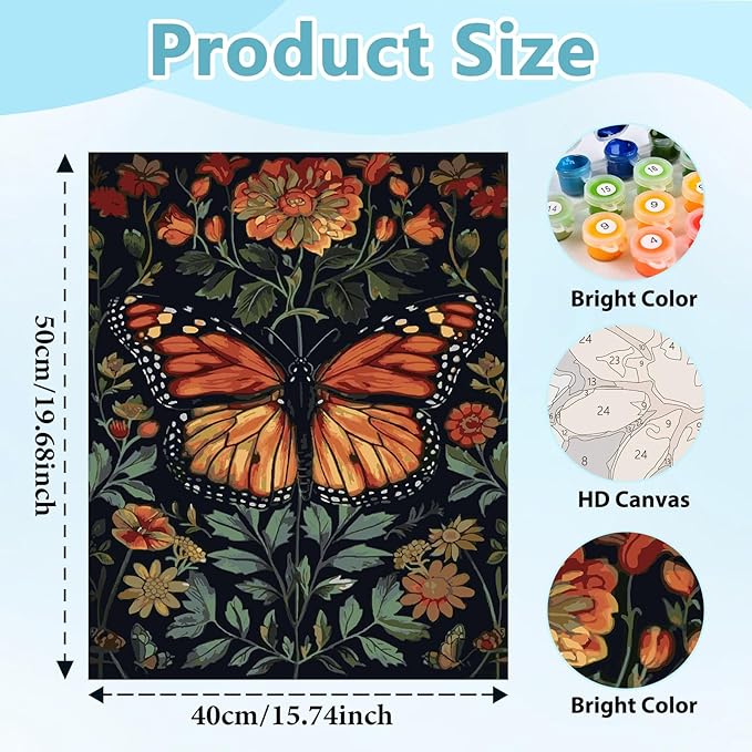 Mnsdiyrs Butterfly Paint by Numbers for Adults, Paint by Numbers Kits for Adults Butterfly, Acrylic Adult Paint by Numbers Kits for Gift Home Wall Decor 16x20 Inch
