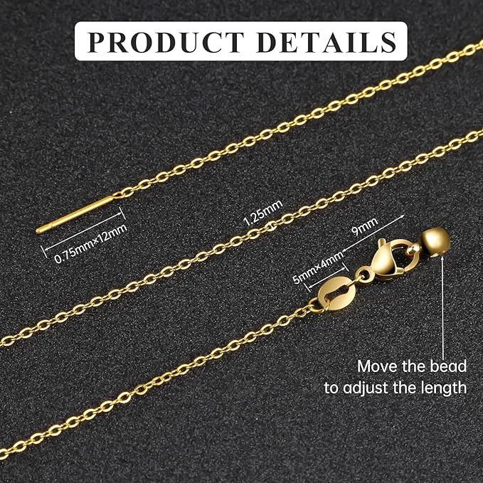 GTVOODX 10 Pack Gold Filled Necklace Chain Bulk Adjustable Stainless Steel Dainty Cable Chain for Jewelry Making with Rubber Stopper Beads