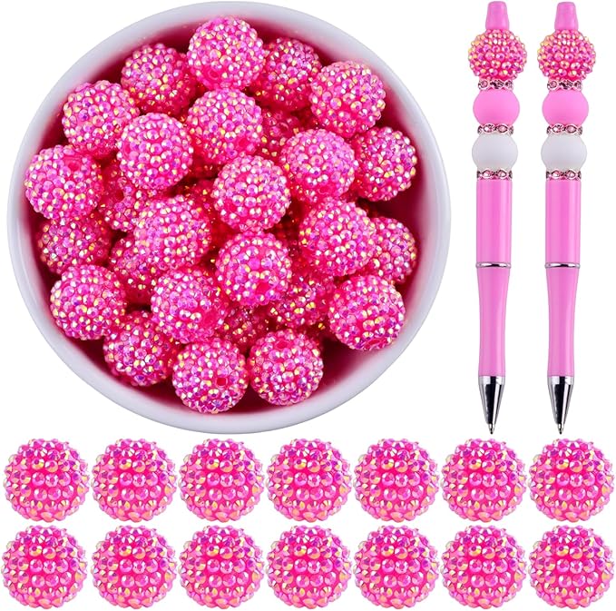 20mm Rhinestone Beads for Pens 20pcs Beaded Pens Beads Bling Glitter Suger Bugglegum Beads Large Balls Crystal Pen Beads for DIY Pens Keychain Making Suppliers Bulk