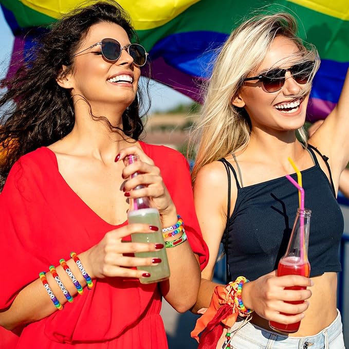 Highergo 1200 Pcs Rainbow Gay Pride Bracelet Sets Making Kit LGBT DIY Wristband Adjustable Bead Craft Kit with 944 Inch Elastic Cord for Pride Day Month Parades Decorations Party Accessories Supplies