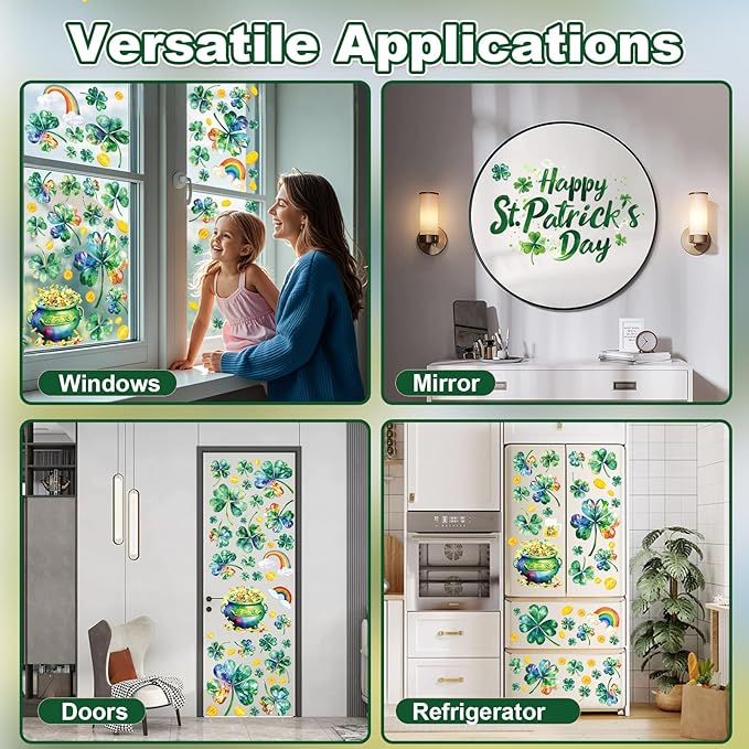 st patricks day window clings for glass windows, saint patrick's day shamrock decor, spring window sticker decal for gifting and holidays, 8 sheets