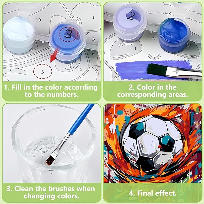 Reivworl Paint by Numbers Kit for Kids - with Frame and Easel, Soccer Paint by Number Kids Age 6-8-12 Boys Girls, Paint by Numbers for Gifts and Decor (9.5X12Inch)
