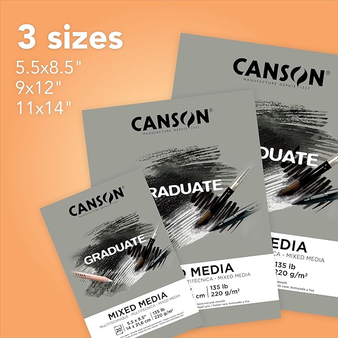 Canson Graduate Grey Toned Mixed Media Pad, Foldover, 9x12 inch, 20 Sheets | Artist Paper for Adults and Students - Watercolors, Mixed Media, Markers and Art Journaling