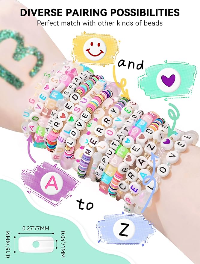 ARTDOT 800 Pieces Assorted Letter Beads for Friendship Bracelets Making Kit, 28 Styles Jewelry Making Supplies Alphabet Beads Set Preppy Crafts Art