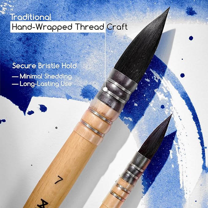MEEDEN Watercolor Brushes Professional - Synthetic Squirrel Hair Artist Paint Brushes Set with Beech Wood Handle Great for Artists Hobbyists Size 1