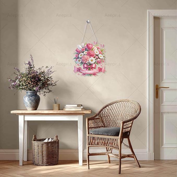 Aeepics Hanging Diamond Art Kit for Adult, DIY Diamonds Painting Pendant Ornament Kit, Acrylic Diamond Art Painting Board Kit (Mother's Day)