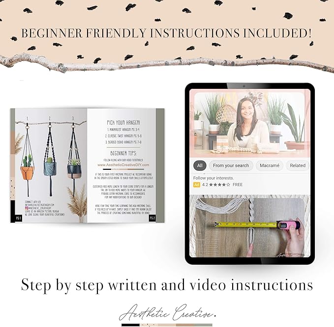 Macrame Kit-Black Edition-Makes 3 Macrame Plant Hangers with Easy to Follow Instructions for Adult Beginners - Includes 109 Yards 3mm Cotton Macrame Cord, Wooden Beads & Custom Instruction Booklet