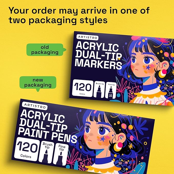 ARTISTRO 120 Acrylic Paint Markers - Paint Pens for Drawing, Brush + Fine Tips - For Fabric, Rock, Glass, Wood, DIY, Eggs - Art & Craft Supplies for Adults, Teens, Kids - Easter Basket Stuffers