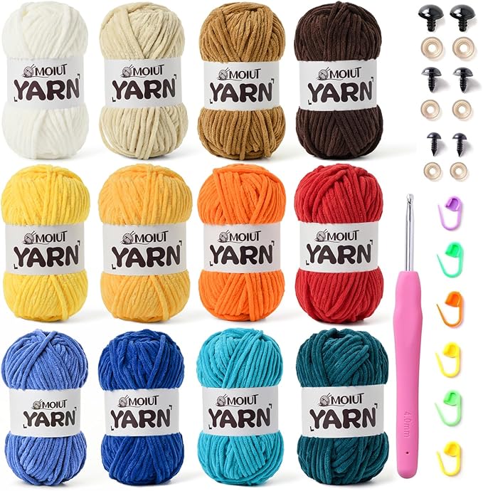 12 Pack Velvet Yarn for Knitting, Chunky Chenille Yarn for Crocheting, Baby Yarn for Crocheting Soft Blanket, Super Bulky 42.3oz(1049yds), Multicolor Amigurumi Yarns Set E
