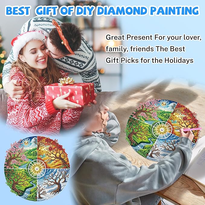 Bowetile Four Seasons Diamond Art Hanging Kits for Adults, Diamond Art Suncatchers Landscape, 5D Special Shape Diamond Painting Pendant Window Ornament Gifts for Home Wall Decor