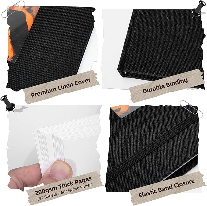 Scrapbook Album, 8"x8" DIY Photo Album with Square Window Linen Cover Kraft Paper 32 Sheets, Stylish Memory Book for Wedding, Anniversary, Family, Travel, Black